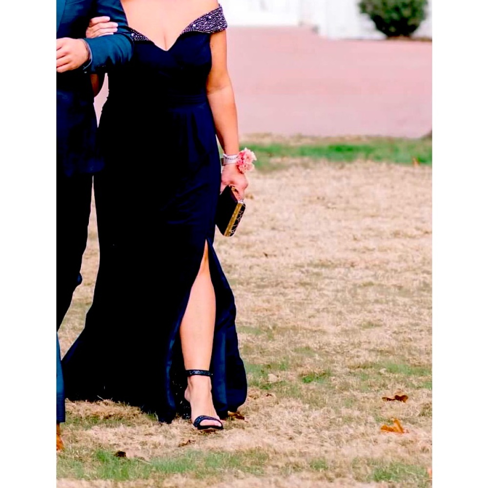 X scape navy long dress